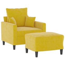 Fotel z podnóżkiem, żółty, 60 cm, aksamit