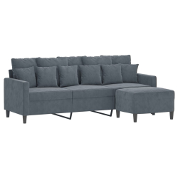 3-osobowa sofa z podnóżkiem, ciemnoszary, 180 cm, aksamit