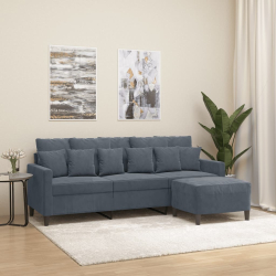 3-osobowa sofa z podnóżkiem, ciemnoszary, 180 cm, aksamit