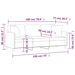 3-osobowa sofa z poduszkami, kolor taupe, 180 cm, tkanina