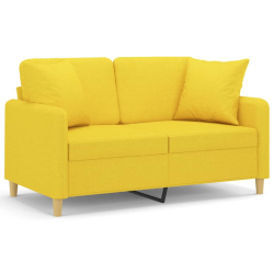 2-osobowa sofa z poduszkami, jasnożółta, 120 cm, tkanina