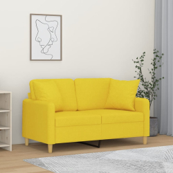 2-osobowa sofa z poduszkami, jasnożółta, 120 cm, tkanina