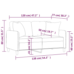 2-osobowa sofa z poduszkami, brązowa, 120 cm, tkanina