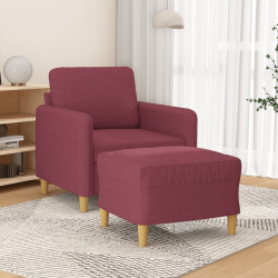Fotel z podnóżkiem, winna czerwień, 60 cm, obity tkaniną