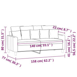 Sofa 2-osobowa, kremowy, 140 cm, tapicerowana aksamitem