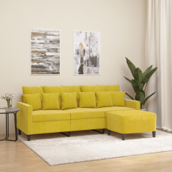 3-osobowa sofa z podnóżkiem, żółta, 180 cm, aksamit
