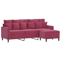 3-osobowa sofa z podnóżkiem winna czerwień 180 cm, aksamit