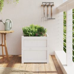 Donica ogrodowa, biała, 50x50x50 cm, lite drewno sosnowe