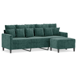 3-osobowa sofa z podnóżkiem, ciemnozielony, 180 cm, aksamit