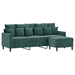 3-osobowa sofa z podnóżkiem, ciemnozielony, 180 cm, aksamit