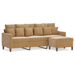 3-osobowa sofa z podnóżkiem, brązowy, 180 cm, aksamit