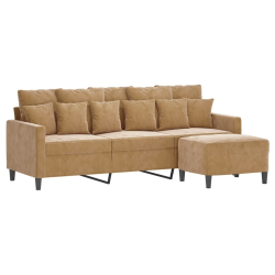 3-osobowa sofa z podnóżkiem, brązowy, 180 cm, aksamit