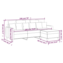 3-osobowa sofa z podnóżkiem, brązowy, 180 cm, aksamit