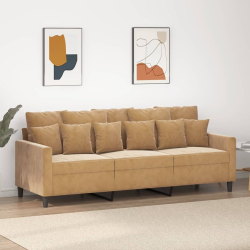 Sofa 3-osobowa, brązowa, 180 cm, tapicerowana aksamitem
