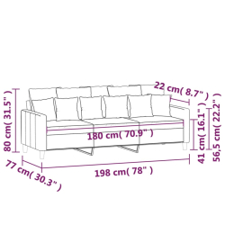 Sofa 3-osobowa, niebieski, 180 cm, tapicerowana aksamitem
