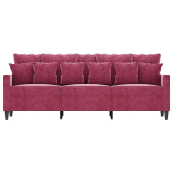 Sofa 3-osobowa, winna czerwień, 180 cm, obita aksamitem