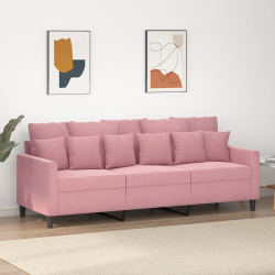 Sofa 3-osobowa, różowa, 180 cm, obita aksamitem