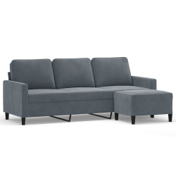 3-osobowa sofa z podnóżkiem, ciemnoszary, 180 cm, aksamit