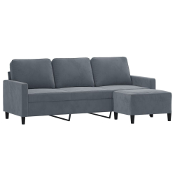 3-osobowa sofa z podnóżkiem, ciemnoszary, 180 cm, aksamit