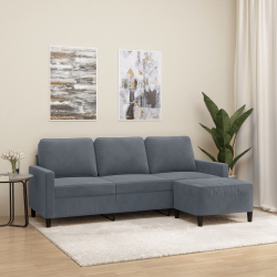 3-osobowa sofa z podnóżkiem, ciemnoszary, 180 cm, aksamit