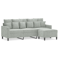 3-osobowa sofa z podnóżkiem, jasnoszara, 180 cm, aksamit