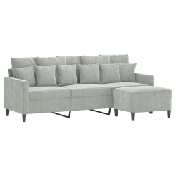 3-osobowa sofa z podnóżkiem, jasnoszara, 180 cm, aksamit