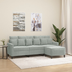 3-osobowa sofa z podnóżkiem, jasnoszara, 180 cm, aksamit