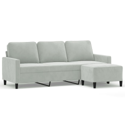 3-osobowa sofa z podnóżkiem, jasnoszara, 180 cm, aksamit