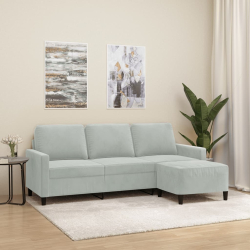 3-osobowa sofa z podnóżkiem, jasnoszara, 180 cm, aksamit