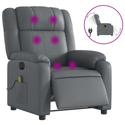 Rozkładany fotel masujący, elektryczny, szary, sztuczna skóra