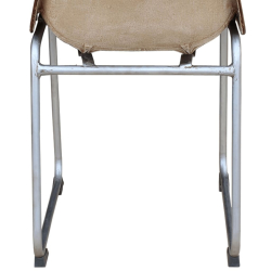 Krzesła stołowe, 2 szt., brązowo-beżowe, skóra i płótno