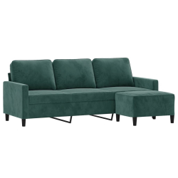 3-osobowa sofa z podnóżkiem, ciemnozielony, 180 cm, aksamit