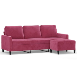 3-osobowa sofa z podnóżkiem winna czerwień 180 cm, aksamit