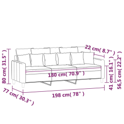 Sofa 3-osobowa, ciemnoszara, 180 cm, obita aksamitem