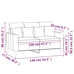 Sofa 2-osobowa, jasnoszara, 120 cm, tapicerowana aksamitem