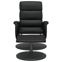 Rozkładany fotel z podnóżkiem, czarny, obity sztuczną skórą