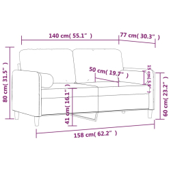 2-osobowa sofa z poduszkami, jasnoszara, 140 cm, aksamit