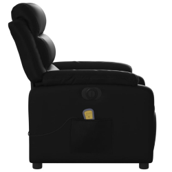 Rozkładany fotel masujący, elektryczny, czarny, sztuczna skóra