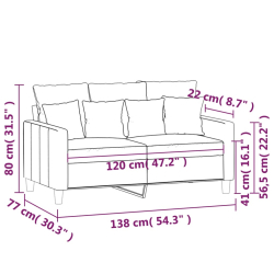Sofa 2-osobowa, kremowy, 120 cm, tapicerowana aksamitem