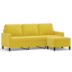 3-osobowa sofa z podnóżkiem, żółta, 180 cm, aksamit