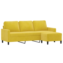 3-osobowa sofa z podnóżkiem, żółta, 180 cm, aksamit