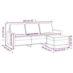 3-osobowa sofa z podnóżkiem, żółta, 180 cm, aksamit