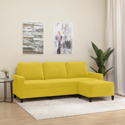 3-osobowa sofa z podnóżkiem, żółta, 180 cm, aksamit