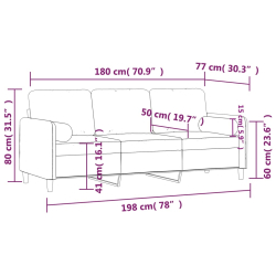 3-osobowa sofa z poduszkami, jasnoszara, 180 cm, aksamit