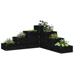Donica ogrodowa, 4-poziomowa, 80,5x79x36 cm, czarna, sosnowa