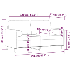 2-osobowa sofa z poduszkami, ciemnoszara, 140 cm, aksamit