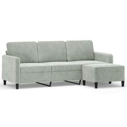 3-osobowa sofa z podnóżkiem, jasnoszara, 180 cm, aksamit