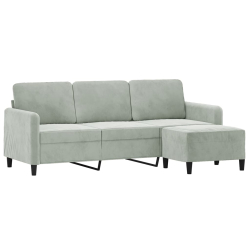 3-osobowa sofa z podnóżkiem, jasnoszara, 180 cm, aksamit