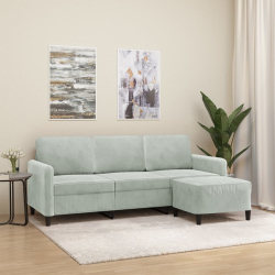 3-osobowa sofa z podnóżkiem, jasnoszara, 180 cm, aksamit