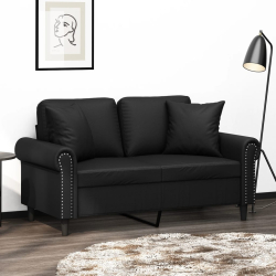 2-osobowa sofa z poduszkami, czarna, 120 cm, sztuczna skóra